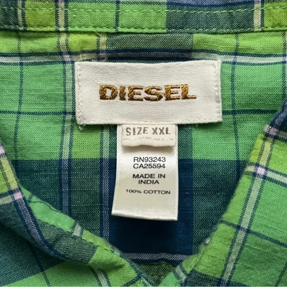 Diesel Shirt Mens Size 2XL Long Sleeve Pearl Snap Button Western Plaid Green - Picture 4 of 4